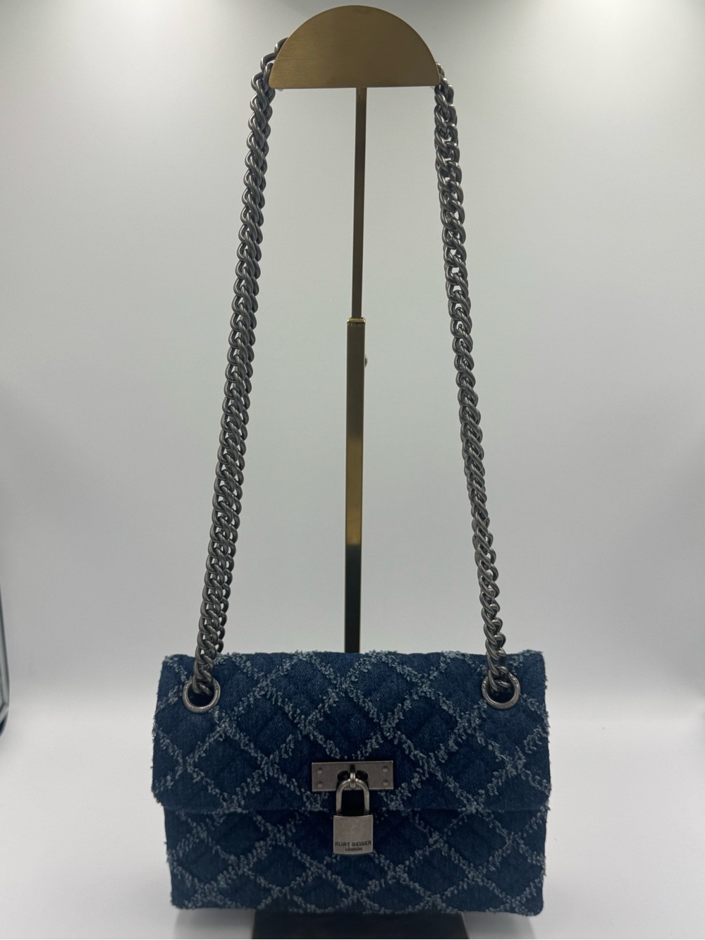 Kurt Geiger Brixton Denim Quilted Two-Way Bag w/ Pewter Tone Hardware & Dust Bag - Picture 2 of 13